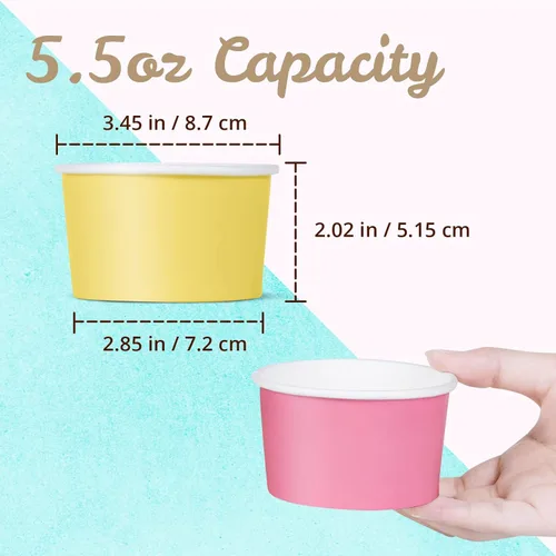 Miniatura 4 de MATICAN Vasos de papel para helado, paquete de 100 cuencos desechables de postre de 5.5 onzas para bebidas calientes y frías, 5.5 onzas, 5