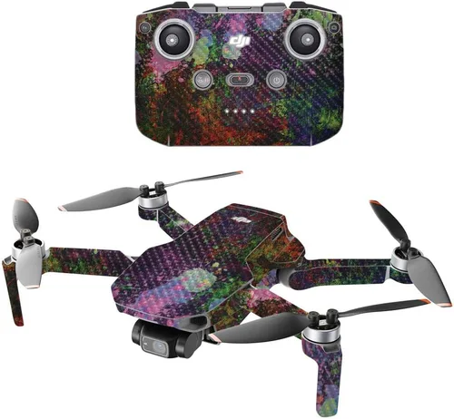Miniatura 10 de Mighty Skins Fibra de carbono compatible con el dron portátil DJI Mini 2, salpicaduras de neón, acabado de fibra de carbono texturizado protector