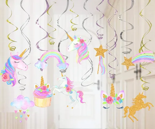 Miniatura 4 de Decoración de 30 unidades con diseño de unicornio para colgar, para fiestas, cumpleaños.