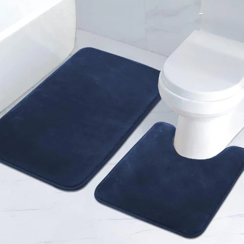 Miniatura 10 de H.VERSAILTEX Juego de tapetes de baño de espuma viscoelástica, juego de tapetes de baño de franela aterciopelada, lujosos, extra suaves y Gris