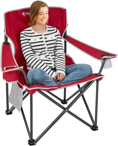 Miniatura 17 de KingCamp Silla plegable de campamento de gran tamaño, resistente 450 libras con soporte lumbar, asiento acolchado con soporte para tazas y bolsa
