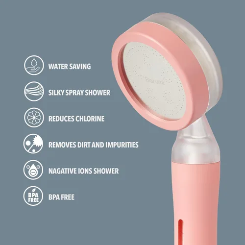 Miniatura 6 de Barumi Pluo - Cabezal de ducha filtrado de mano, color rosa, filtro de vitamina C para una piel y cabello saludables, spray suave de alta presión