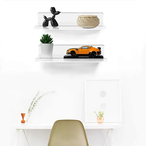 Miniatura 2 de ROYALITA Pequeños estantes acrílicos montados en la pared Juego de 2 12 pulgadas Estantes de exhibición de plantas para colgar en la pared