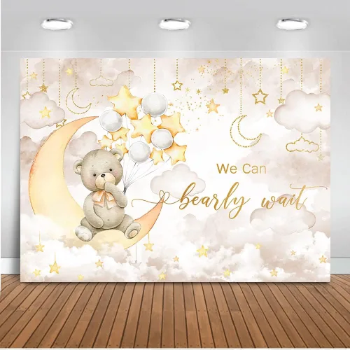 Miniatura 8 de Mocsicka We Can Bearly Wait - Telón de fondo de luna y estrella, oso de nube, decoración de fiesta de baby shower, globo de fondo, oso de estrella