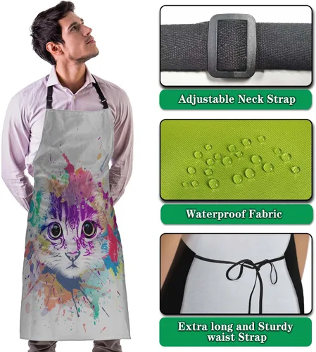 Miniatura 4 de Delantal de Ama de Casa para Mujeres Gato Colorido Abstracto Divertido Delantales para Hombres para Cocina Cocinar Restaurante BBQ Pintura
