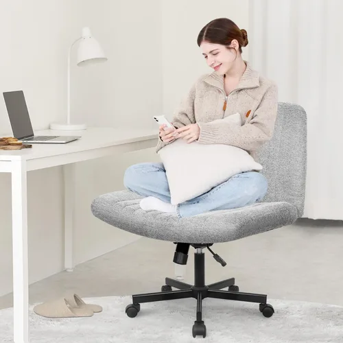 Miniatura 2 de Orange Factory Silla con Ruedas Entrecruzadas de Patas Cruzadas Anchas Silla de Escritorio de Oficina Silla de Tocador Tela Cómoda Sin Brazos Rueda