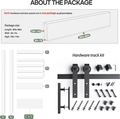 Miniatura 5 de Fredbeck Puerta de granero blanca de 30 x 84 pulgadas con kit de herrajes para puerta corredera de 5.5 pies incluido y asa, sólida, MDF, superficie