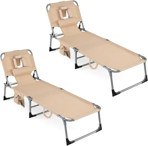 Miniatura 15 de COSTWAY Silla de salón plegable de playa, silla de bronceado con agujero para la cara, respaldo ajustable de 5 posiciones, almohada y bolsillo