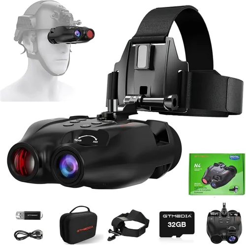GTMEDIA Gafas de visión nocturna para adultos, prismáticos tácticos de visión nocturna de 984 pies, gafas de visión nocturna manos libres para