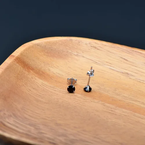 Miniatura 5 de Pendientes de plata de ley con circonita cúbica negra para mujer y hombre