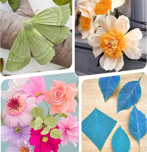 Miniatura 6 de Rollos de papel crepé de 14 colores, hojas de papel crepé de 9.8 x 98 pulgadas de ancho con 100 piezas de alambre de hierro floral verde, banda