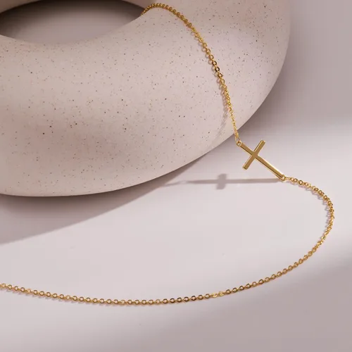 Miniatura 75 de Collar de cruz para mujeres y niñas, delicado chapado en oro de 14 quilates, gargantilla con dije de cruz que no se deslustra, impermeable, moderno