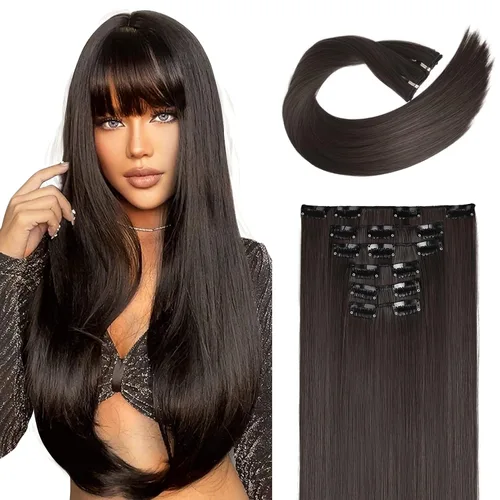 Miniatura 16 de LONAI 6 extensiones de cabello con clip, 24 pulgadas de largo, lacio, sintético, postizo para mujer, rubio ceniza natural