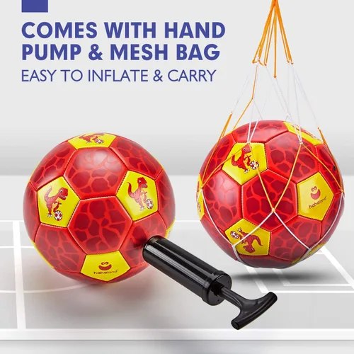 Miniatura 6 de hahaland Balón de fútbol tamaño 3 para niños con bolsa de malla de inflador, juego de bolas de dinosaurio, juguetes para exteriores, patio trasero