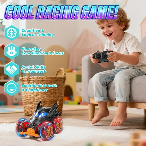 Miniatura 4 de Bat - Autos de control remoto para niños de 4 a 7 años, 2.4 GHz recargable a control remoto con luces frías, juguetes de regalo para niños de 4, 5