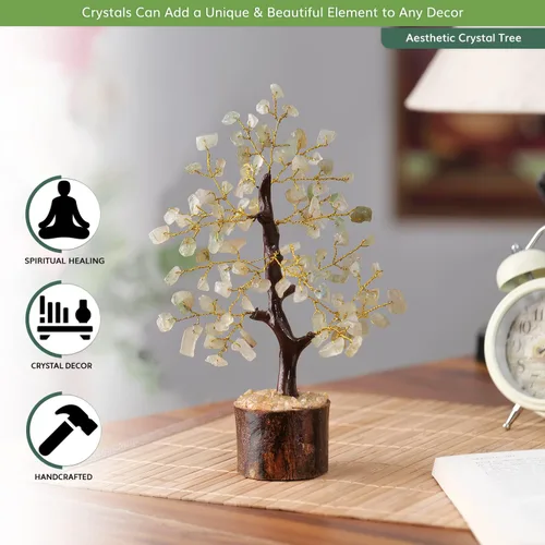 Miniatura 6 de NARIBABU Árbol de cristal de aventurina verde (7 a 8 pulgadas, 100 fichas) – Árbol de piedras preciosas hecho a mano con piedras crudas y alambre