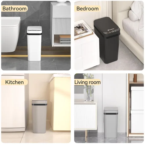 Miniatura 7 de FRESHLIX - Juego de 3 cubos de basura para baño de 10 litros, pequeños cubos de basura automáticos sin contacto con sensor de movimiento, delgados