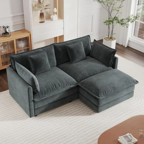 Miniatura 19 de mikibama - Sofá seccional modular, sofá en forma de L de 76.4 pulgadas para sala de estar, sofá cama cómodo tipo nube con otomano móvil, combinación