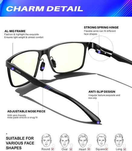 Miniatura 3 de ANYLUV Al-Mg - Lentes de bloqueo de luz azul metálico + lentes de fibra de carbono