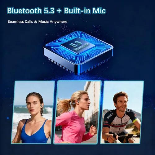 Miniatura 5 de Auriculares de Conducción Ósea Essonio IP68 Impermeables para Natación con Micrófono Bluetooth, Auriculares de Oreja Abierta con Modo MP3, Memoria