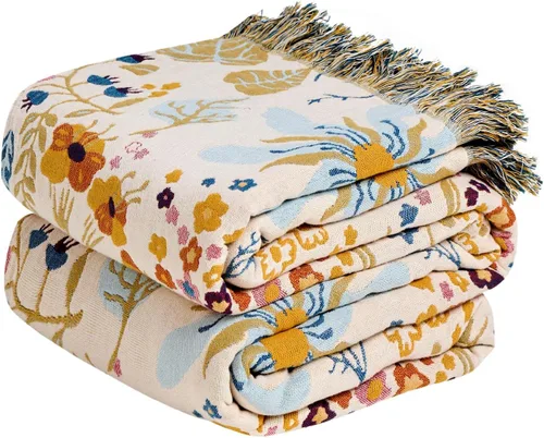 Miniatura 31 de MSGKV Manta de Tiro 100% Algodón para Cama Sofá Otoño 90''x 98'' Mantas de Muselina Súper Suaves Cálidas Colcha Bohemia Ligera Mantas Decorativas