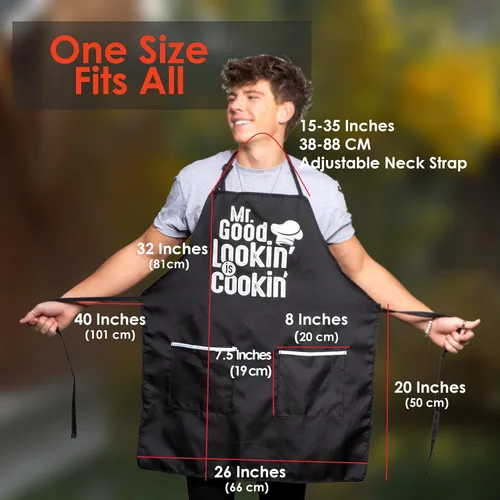 Miniatura 3 de ALLER HOME&KITCHEN Delantal divertido para hombres, 2 bolsillos grandes, talla única, delantal de chef para asar, cocinar, accesorios de barbacoa