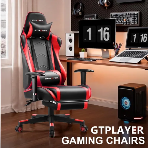 Miniatura 3 de Silla de juegos con reposapiés, silla de computadora de respaldo alto, silla ergonómica de escritorio para juegos, mecedora giratoria ajustable