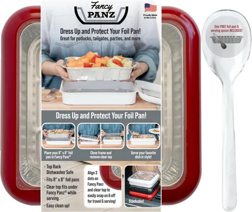 Miniatura 12 de Fancy Panz - Portasartén de papel de aluminio Aqua de 8x8 pulgadas con tapa - Bandeja de servicio de alimentos elevada - Portasartén portátil