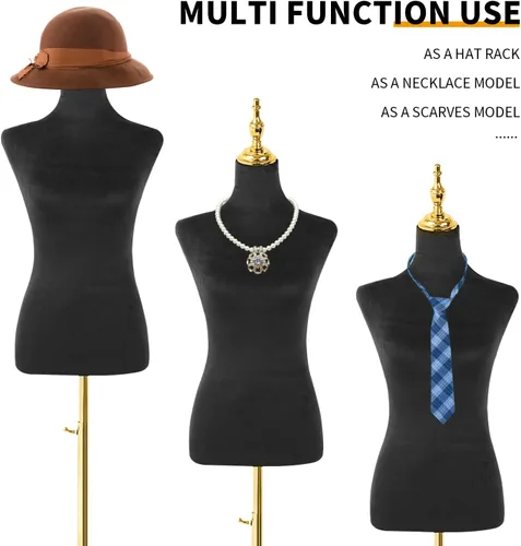 Miniatura 4 de Maniquí femenino cuerpo oro trípode soporte,Altura ajustable Maniqui para Ropa,Maniquí de forma de vestido