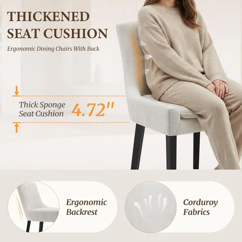 Miniatura 6 de MALOL Juego de 2 sillas de comedor tapizadas en corduroy con patas de madera, sillas de cocina laterales acolchadas de respaldo medio para comedor