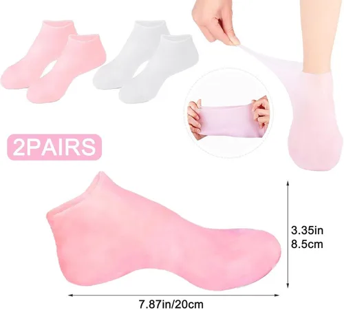 Miniatura 6 de 2 pares de calcetines hidratantes suaves de silicona, calcetines hidratantes para piel seca y dura agrietada, calcetines de gel de spa hidratantes