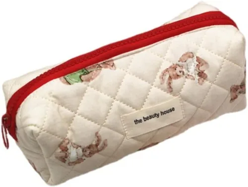 Miniatura 3 de Alafime Bolsa de maquillaje kawaii con patrones de oso conejo, bolsa de almacenamiento para cosméticos, bolsa de aseo con cremallera estética