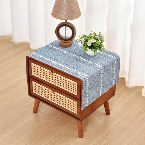 Miniatura 23 de NEWISHER Mantel cuadrado pequeño bordado rústico de 20 x 20 pulgadas, mantel de tela jacquard a rayas lavable para mesa de comedor para mesita
