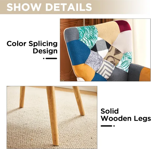Miniatura 6 de Silla de Acento, Silla de Sala de Estar, Sillón Moderno de Respaldo Alto, Sillas de Lectura de Patchwork Colorido para Dormitorio, Silla de Descanso