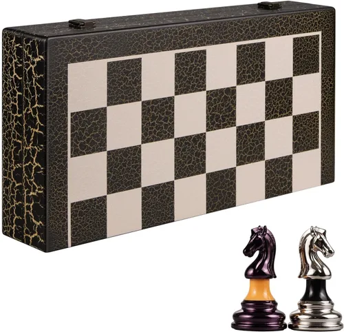 Miniatura 8 de BIVOMON Juego de Ajedrez de Madera Plegable de 16" Tablero de Ajedrez Blanco y Negro Piezas de Ajedrez de Acrílico de Lujo con Peso de 3.5