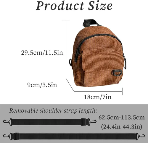 Miniatura 6 de Mochilas de moda para mujer, mochila de pana para mujer, mochila portátil, mochila pequeña, Marrón, Moda