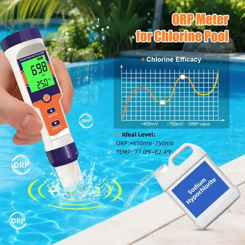Miniatura 2 de Probador digital de sal de piscina 7 en 1 pH, ORP, salinidad, TDS, EC, medidor de temperatura para piscinas de agua salada, jacuzzis, spas