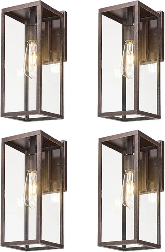 Miniatura 12 de Bestshared Aplique de pared para exteriores, paquete de 2 faroles de pared exteriores de 15 pulgadas con vidrio transparente, luces negras