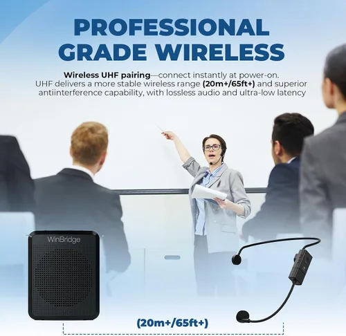 Miniatura 2 de WinBridge - Amplificador de voz con micrófono inalámbrico con sistema de megafonía para profesores, aula, hablar en público, gimnasio, guías