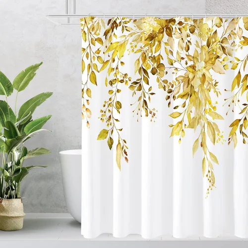 Miniatura 27 de Gibelle - Cortina de ducha de eucalipto marrón, hojas de plantas de acuarela con diseño floral, juego de cortina de ducha con ganchos, 72 x 72