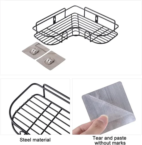 Miniatura 6 de Pilarmuture 1 estante moderno de esquina de hierro negro para ducha, fuerte y duradero, sin taladro, estante de ducha montado en la pared para baño