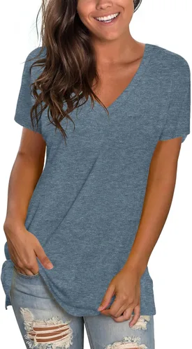 Miniatura 15 de Sipaya - Camiseta de mujer con cuello en V, básica, de ajuste suelto, manga corta, estilo casual