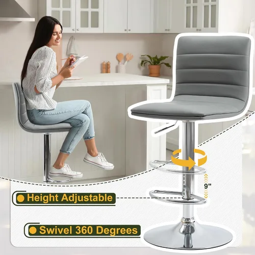 Miniatura 8 de NicBex Taburetes de bar giratorios modernos de piel sintética ajustables, taburetes de bar para isla de cocina, juego de 2, (color gris)
