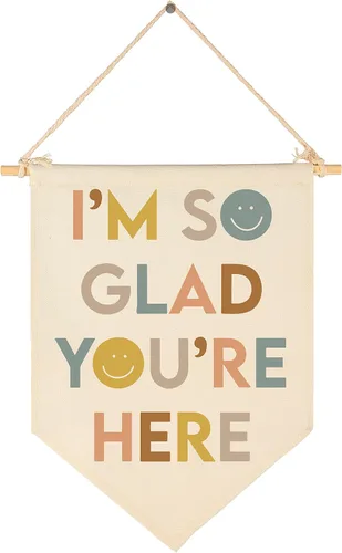 Cartel de pared para aula, regalo para profesores, letrero de bienvenida, banderín con texto en inglés "I So Glad You're Here" (Estoy tan feliz que