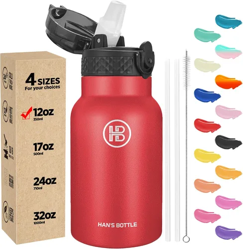 Miniatura 15 de Han's Bottle - Botella de agua para niños con tapa con pajilla - Vaso reutilizable de acero inoxidable aislado para niñas, niños, taza termo, 17