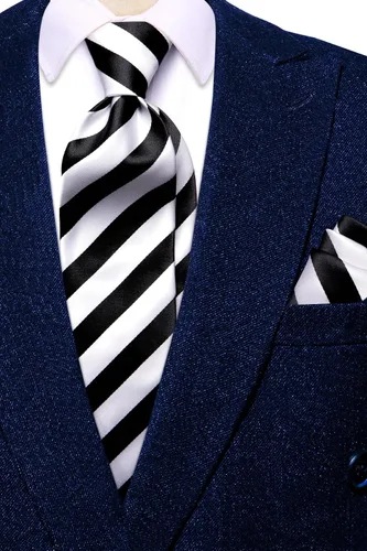 Miniatura 27 de Hi-Tie Corbatas de seda para hombre, diseño de cachemira a rayas, con bolsillo, gemelos cuadrados, conjunto formal de negocios