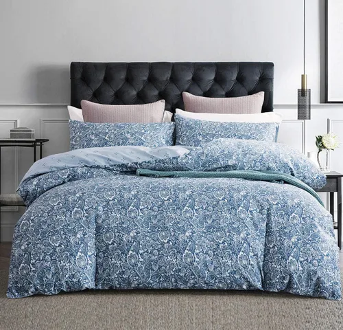 Miniatura 2 de SLEEPBELLA Juego de funda de edredón de algodón de 600 hilos, juego de ropa de cama (individual, azul-paisley)