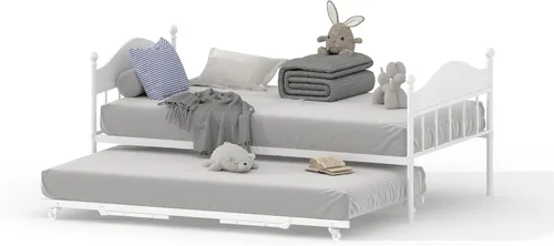 Sofá cama con nido, cama de metal tamaño individual con cabecera elegante, marco de sofá cama con cama nido desplegable emergente, plataforma de