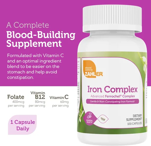 Miniatura 6 de Complejo de hierro Zahlers, suplemento de hierro para formación de sangre con Ferrochel, píldoras de hierro con vitamina C suaves para el estómago