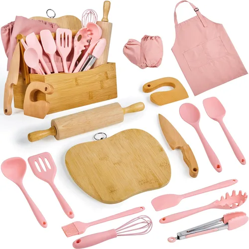 Pulcher Juegos de cocina y hornear para niños, utensilios de cocina de chef real, juego de cocina, regalos para niñas, niños y jóvenes con